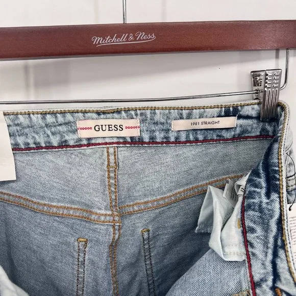 Guess 1981 Slim Straight Leg Jeans Women's 27 Acid Wash Light High Rise Mom NWT - Picture 7 of 8
